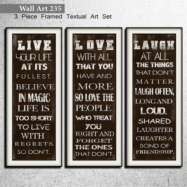 Three Picture Frames With LIVE LOVE LAUGH Inspirational Quotes Home Decor 3d model 