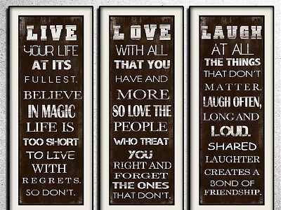 Three Picture Frames With LIVE LOVE LAUGH Inspirational Quotes Home Decor 3d model