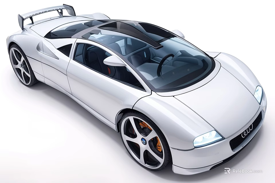 Sleek Silver Audi Sports Car Exterior Design With Transparent Roof And Large Alloy Wheels 3d model 