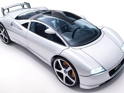 Sleek Silver Audi Sports Car Exterior Design With Transparent Roof And Large Alloy Wheels 3d model