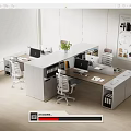 Modern Office Desk Setup With Drawers Ergonomic Chair Computer And Green Plant