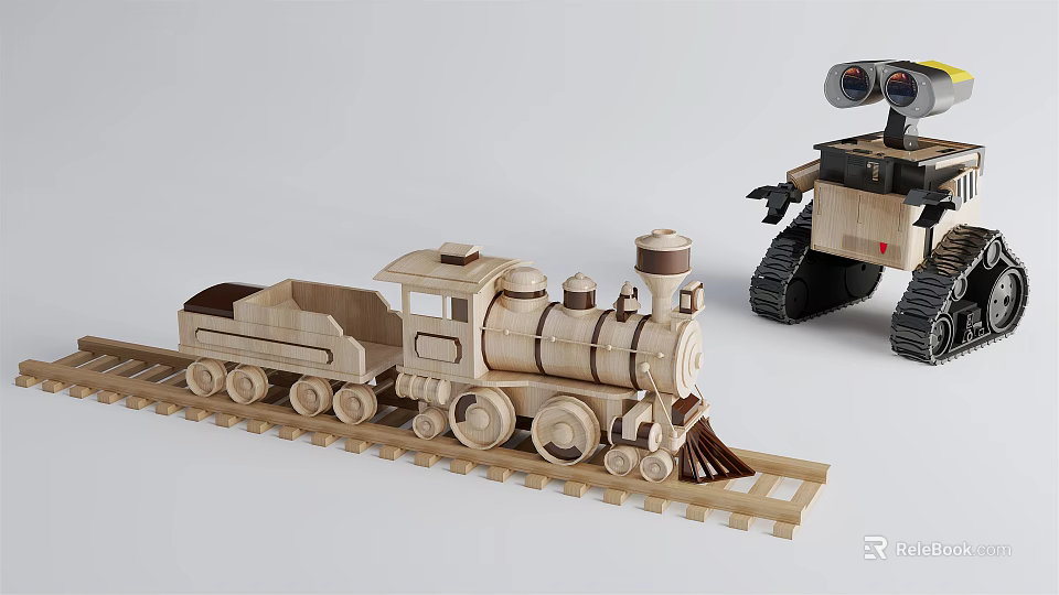 Wooden Building Blocks Creative Steam Train And Robot Model Toy Creations 3d model 