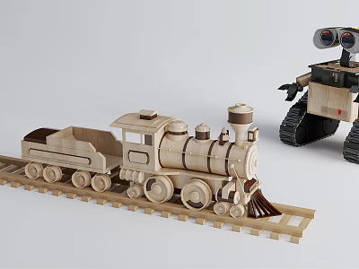 Wooden Building Blocks Creative Steam Train And Robot Model Toy Creations 3d model