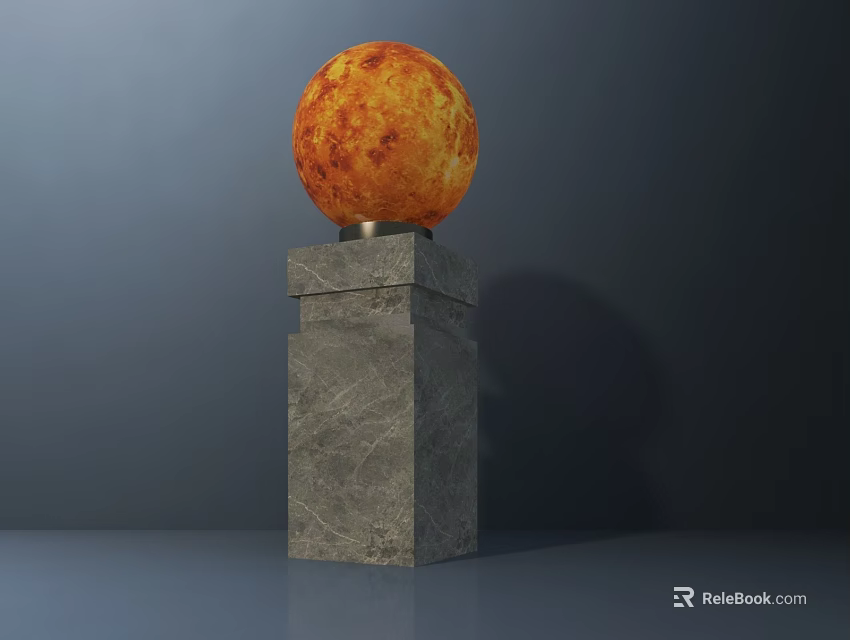 Floor Lamp With Gray Marble Square Column Base And Orange Spherical Lampshade In Dark 3d model