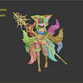 Anime Style Fox Ears Character With Multiple Tails In Bikini Holding Decorative Staff
