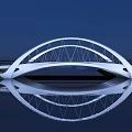 Modern White Arch Bridge With Night Reflection On Calm Water Surface 3d model