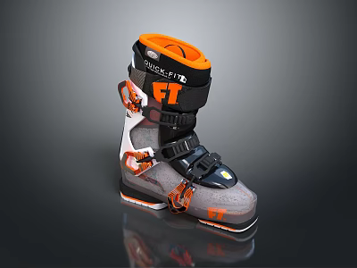 Gray Black and Orange Race Inspired Ski Boots with Secure Straps and Supportive Design 3d model