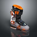 Gray Black and Orange Race Inspired Ski Boots with Secure Straps and Supportive Design 3d model