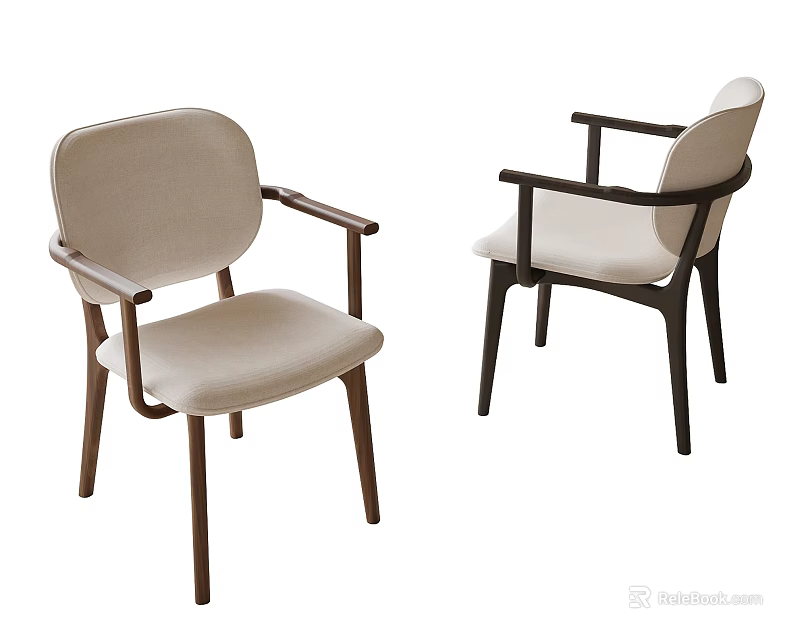 Modern Accent Chair With Light Beige Upholstery And Dark Wooden Armrests Design 3d model 