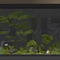 Elegant Indoor Landscape With Green Plants Rocks Ferns And Stone Wall Design