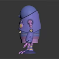 Blue And Purple Robot With Round Head Yellow Buttons Pink Joints Standing On Black Reflective Surface