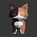 Standing Low Poly 3D Cat Model With Orange Black White Fur And Green Eyes