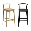 Modern Bar Stools With Wooden Frame Woven And Leather Seats Two Tone Design