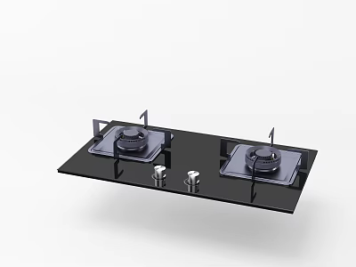 Modern Kitchen Gas Hob With Black Glass Panel Two Burners And Control Knobs 3d model