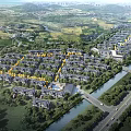 Comprehensive Aerial Planning of Residential Community with Riverfront Roads Green Spaces and Buildings
