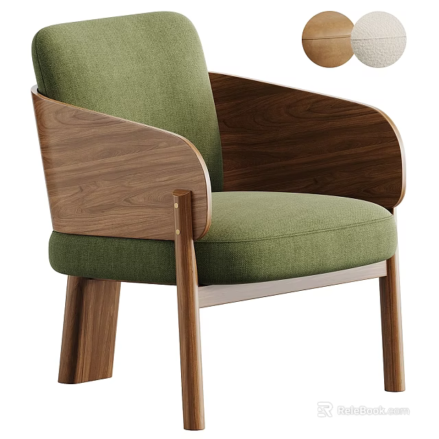 Modern Green Upholstered Accent Chair With Wooden Armrests And Walnut Wood Legs 3d model 