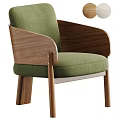 Modern Green Upholstered Accent Chair With Wooden Armrests And Walnut Wood Legs