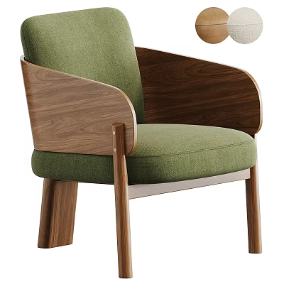Modern Green Upholstered Accent Chair With Wooden Armrests And Walnut Wood Legs 3d model