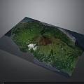 3D Volcanic Island Terrain Model With Lush Green Vegetation And Surrounding Ocean
