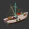 Classic Wooden Boat Model With White Deck Mast Lifebuoy Ropes And Cabin