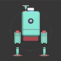 3D Model Turquoise Square Robot With Camera Eye Antenna Red Feet And Limbs