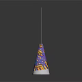 Purple Party Hat With Colorful Patterns And White Base On Long Thin String