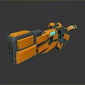 Futuristic Sci Fi Weapon With Orange Gray Body And Blue Glowing Accents