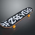 Professional Black Skateboard Deck With FOREVER Graphics And Orange Wheels 3d model