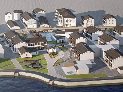 Other Residential Community Layout With Traditional Houses Water Features And Green Spaces 3d model