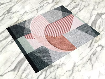 Modern Square Rug With Geometric Patterns Pink Gray And Circular Elements 3d model