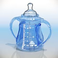 Clear Blue Baby Bottle With Two Handles And Measurement Scale For Infant Feeding