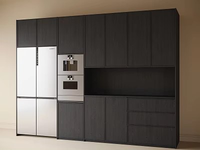 Modern Kitchen Sideboard With Dark Wood Cabinets And Stainless Steel Appliances 3d model