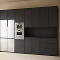 Modern Kitchen Sideboard With Dark Wood Cabinets And Stainless Steel Appliances