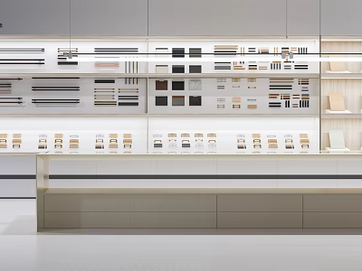 Modern Display Shelves With Organized Material Samples And Layered Storage Design 3d model