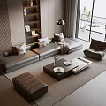 Modern Living Room With Gray Sofa And Black Coffee Table Set Footstool And Floor Lamp