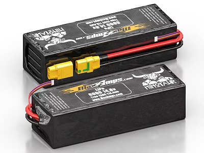 High Performance Industrial Equipment Lipo Batteries With Red Cables And Yellow Connectors 3d model