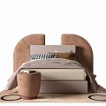 Cozy Kids Bed with Curved Headboard Light Tones Pillows and Round Rug