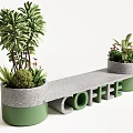Outdoor Concrete Chair with Green Base Coffee Design and Potted Greenery