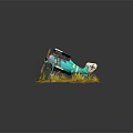 Light Blue Vintage Biplane Passenger Plane Model With Propeller On Grassy Rocky Base