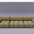 Light Green Three Seater Sofa With Tufted Design And Floor Lamp 3d model