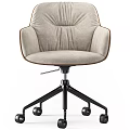 Modern Office Chair With Light Beige Fabric And Brown Leather Trim Black Five-Star Base