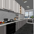 Modern Kitchen Interior With Gray Cabinets Marble Countertop And Natural Lighting