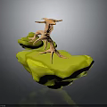 Artistic Decorative Design With Orange Wooden Sculpture On Yellow Stone Base