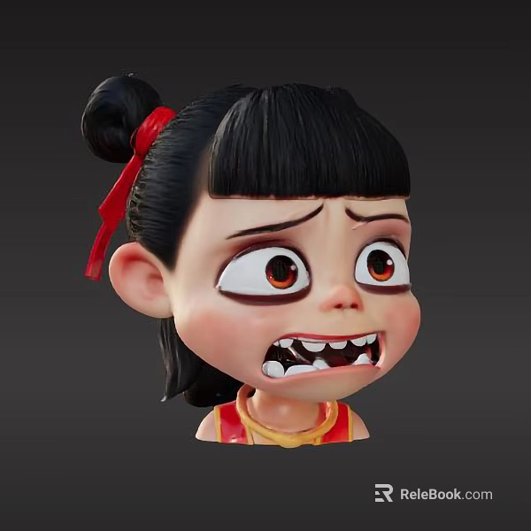 Game Movie Character With Black Hair Red Ribbon Red Yellow Outfit Fierce Expression 3d model 