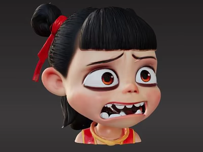 Game Movie Character With Black Hair Red Ribbon Red Yellow Outfit Fierce Expression 3d model