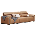 Brown And Blue Three Seater Sofas With Pillows Throw Blanket And Decorative Balls
