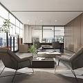 Modern Open Office With Large Windows City View Sofa Coffee Table Desk Chairs And Plants