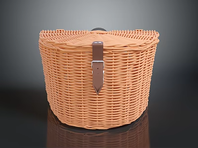 Light Brown Wicker Basket With Heart Shaped Top And Metal Buckle For Daily Use 3d model