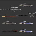 Different Types of Ancient Weapons with Intricate Metal Details and Decorative Handles