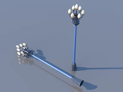Outdoor Decorative Lamp with Blue Pole and Multiple White Lampshades for Garden Lighting 3d model